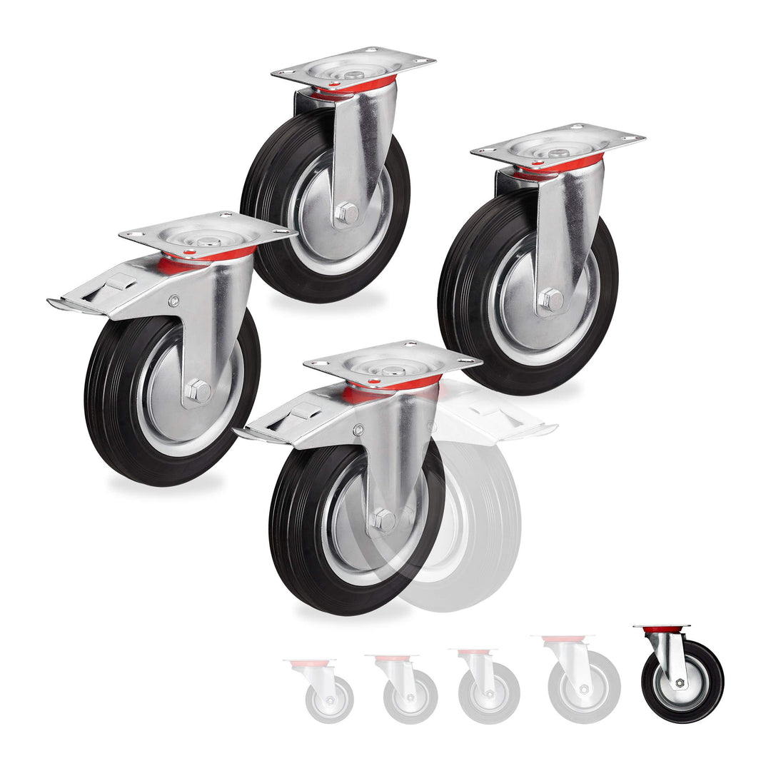 Relaxdays Schwerlastrollen 4er Set, drehbar, Kugellager, 2 Rollen mit Bremse, Tragkraft bis 800kg, R