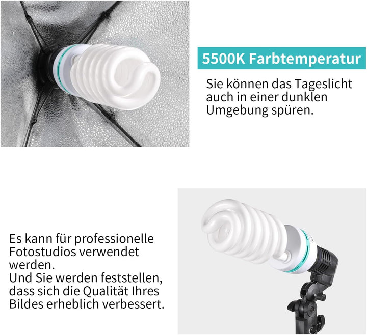 2X135W CFL Fotolampe 5500K Fotoleuchte mit E27 Stecker,FGen Studioleuchte Energiesparende 10000 Stun