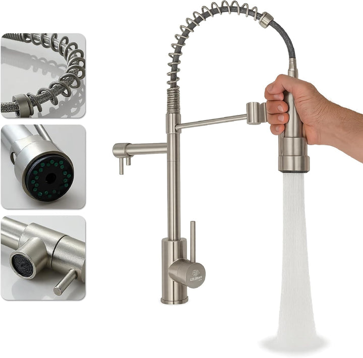 Küchenarmatur Einhebelmischer, Ausziehbar, Edelstahl 304, 2 Wassermodi (Spray/Durchfluss), 360° dreh