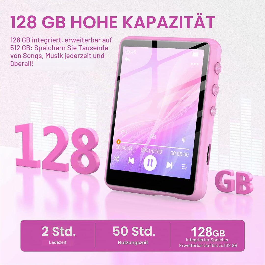 SWOFY 128GB MP3-Player mit Bluetooth 5.3-2,4-Zoll Touchscreen, HiFi-Klang, integrierter Lautsprecher