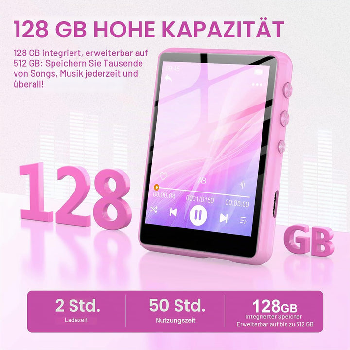 SWOFY 128GB MP3-Player mit Bluetooth 5.3-2,4-Zoll Touchscreen, HiFi-Klang, integrierter Lautsprecher