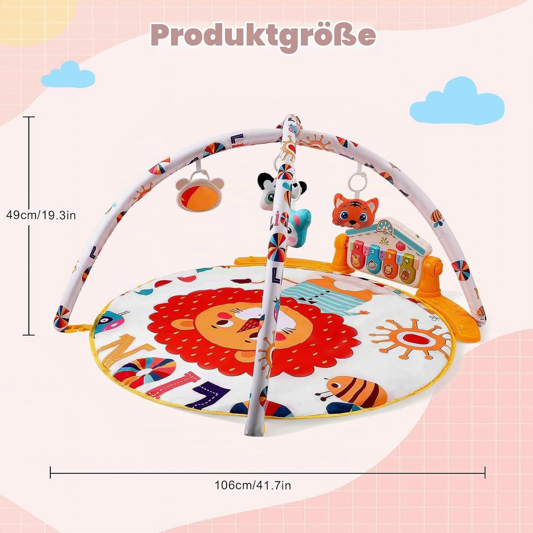 Spieldecke Baby Gym, 6 in 1 Spielbogen 0-12 Monate mit Musik Klaviermatte, 4 Hänge-Spielzeug, Licht