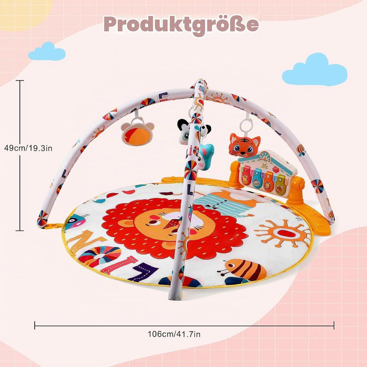 Spieldecke Baby Gym, 6 in 1 Spielbogen 0-12 Monate mit Musik Klaviermatte, 4 Hänge-Spielzeug, Licht