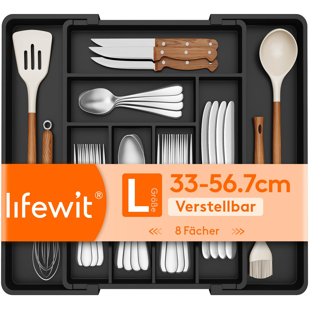 Lifewit Besteckkasten für Schubladen 40 50, verstellbarer Kunststoff Organizer Küche Tiefe 42,4 cm,
