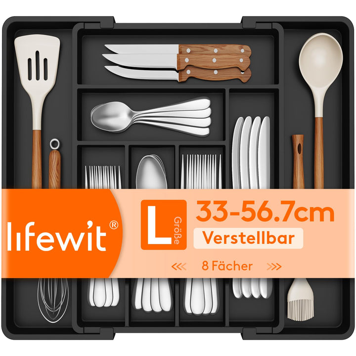 Lifewit Besteckkasten für Schubladen 40 50, verstellbarer Kunststoff Organizer Küche Tiefe 42,4 cm,