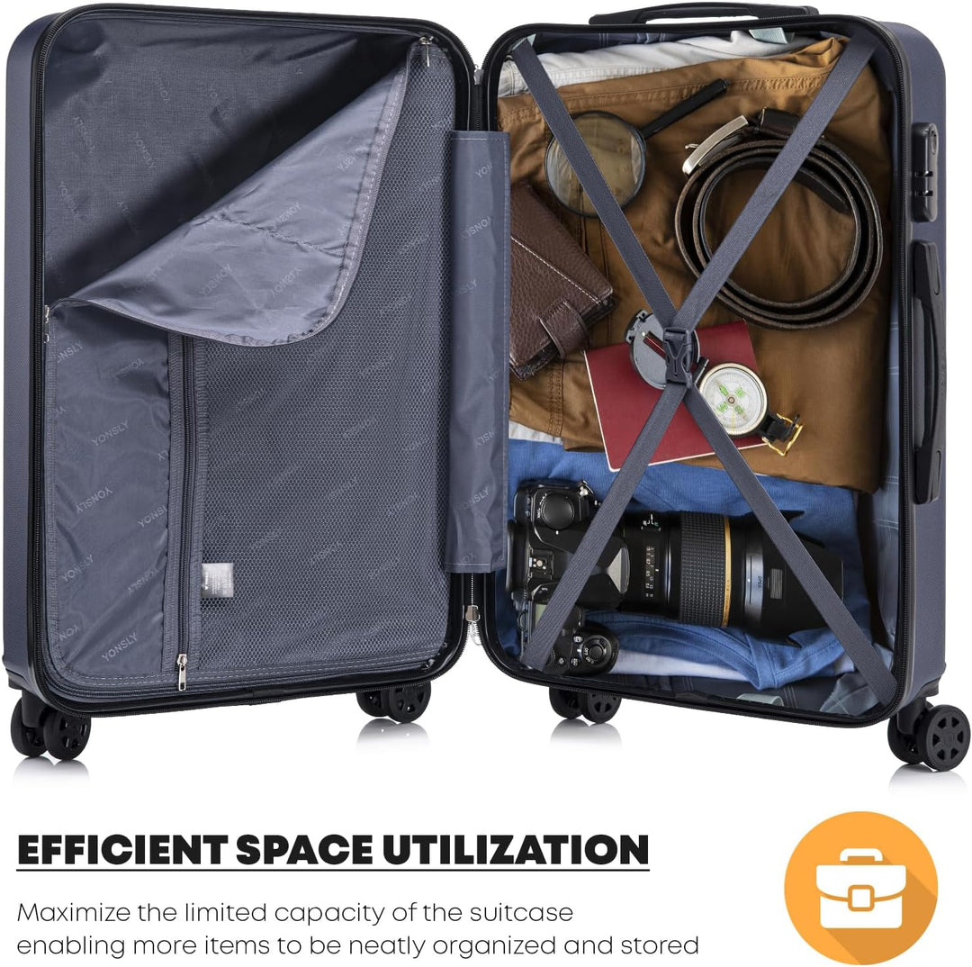 Koffer Suitcase L Dunkelblau, Trolley Reisekoffer, Rollkoffer Handgepäck mit 4 Rollen 360°, Hartscha