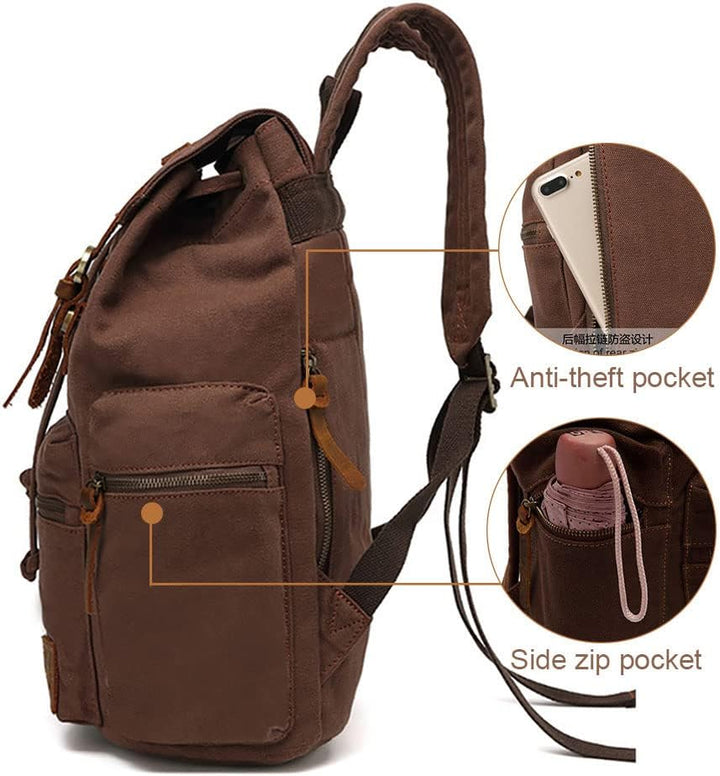 AUGUR Retro Segeltuch Rucksack, Canvas Vintage Rucksack Laptop Daypack Schulrucksack Reisetasche Led