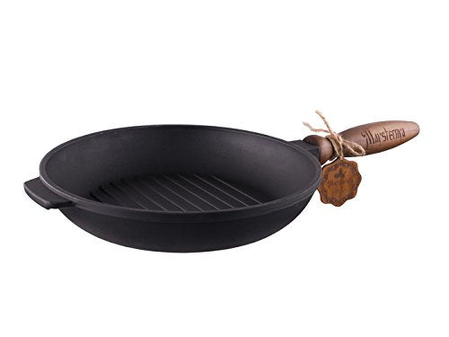 Steakpfanne, Bratpfanne, Grillpfanne aus Gusseisen Holzgriff 24cm T308