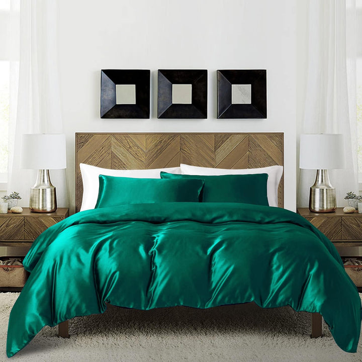 Boqingzhu Satin Bettwäsche 200×200cm Grün Dunkelgrün Uni Einfarbig Glatt Glänzend Luxus Seide Bettwä
