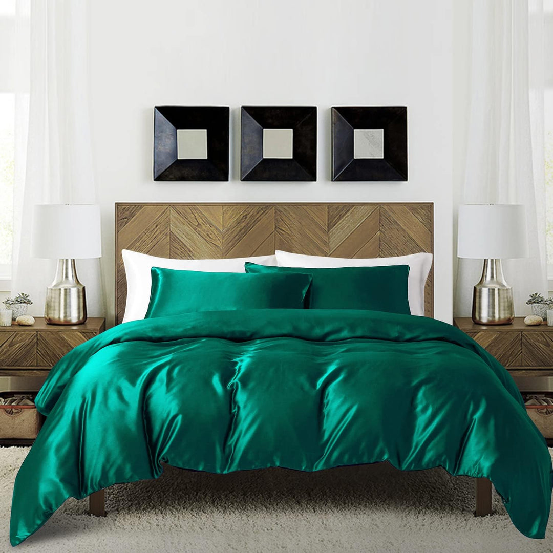 Boqingzhu Satin Bettwäsche 135x200cm 4Teilig Grün Dunkelgrün Uni Einfarbig Glatt Glänzend Luxus Seid