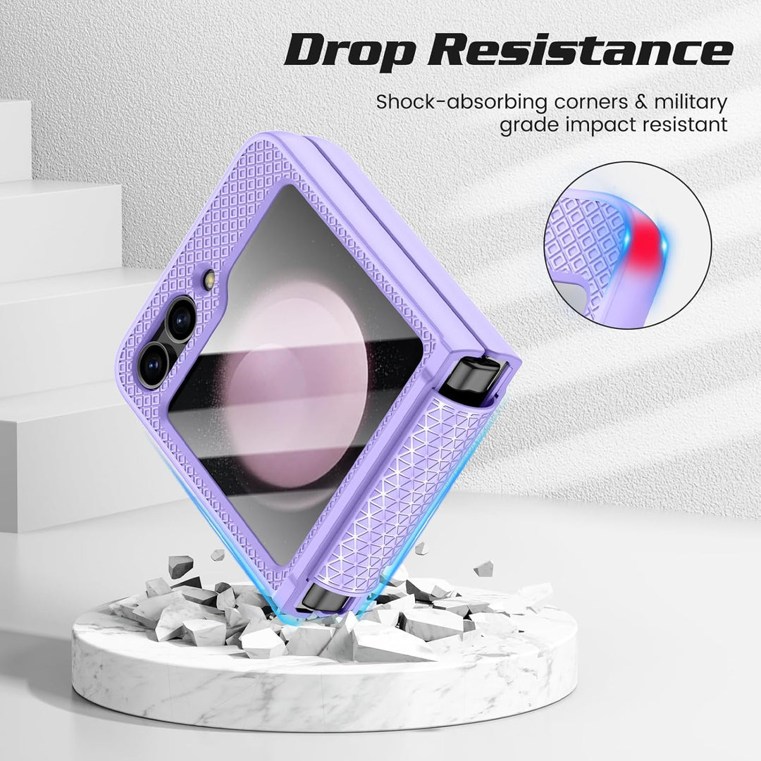 Doeshine for Samsung Galaxy Z Flip 5 Hülle mit Scharnierschutz & Displayschutzfolie, Rutschfester Te