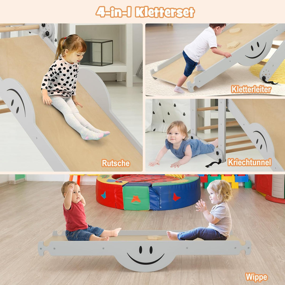 COSTWAY Klettergerüst Indoor, Kletterdreieck mit Rutsche, DIY Kletterleiter, Indoor Spielplatz umwan