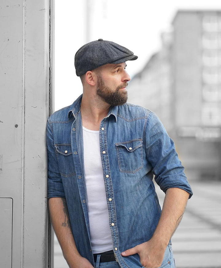 WEROR Herren Schiebermütze Flatcap Cap Mütze Fischgrät WEROR-320.1 60-61 Anthrazit, 60-61 Anthrazit