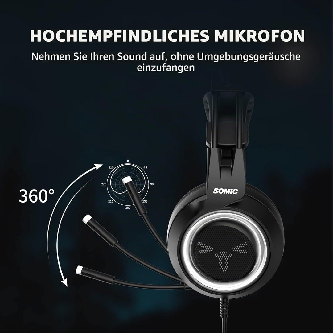 Somic Gaming-Kopfhörer für Xbox One, Stereo-Surround-Sound mit Geräuschunterdrückung, abnehmbares Ka