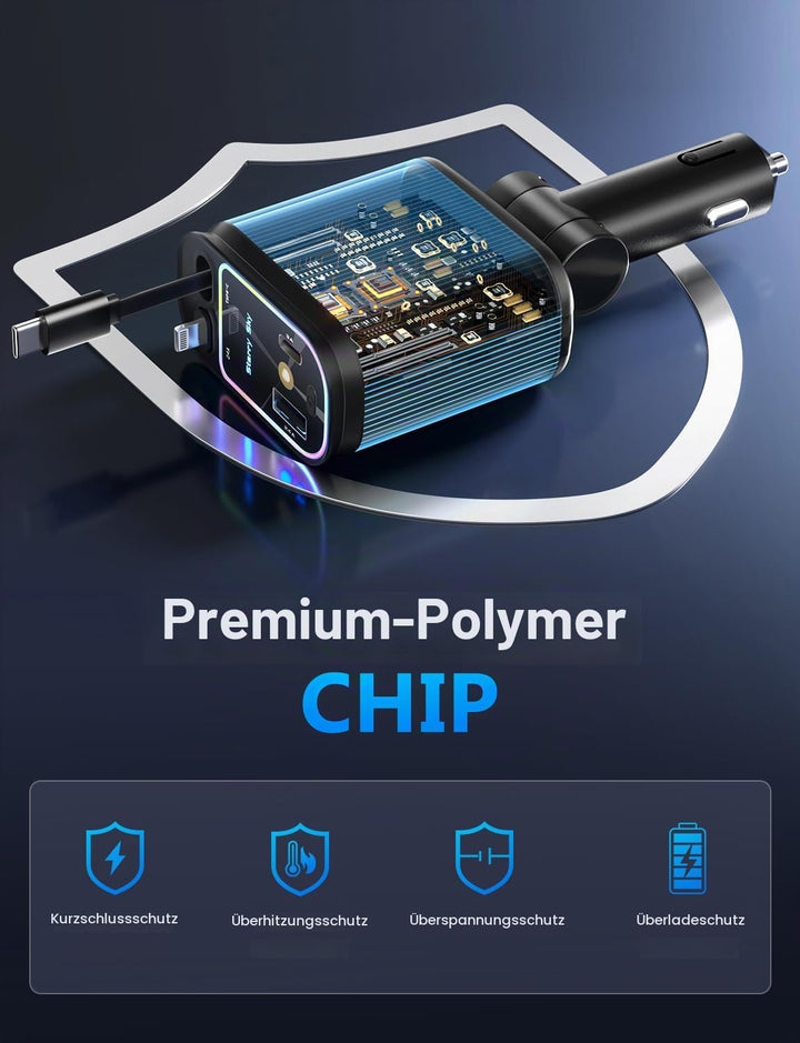 4 in 1 Zigarettenanzünder USB C 69W Auto Ladegerät Adapter, Einziehbares Sternenhimmel Auto Zubehör,