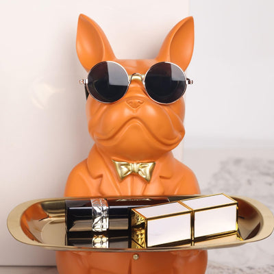 Orange Bulldoggen-Tablett-Statue – Modernes Sparschwein-Tablett zur Aufbewahrung von Schlüsseln, Süs