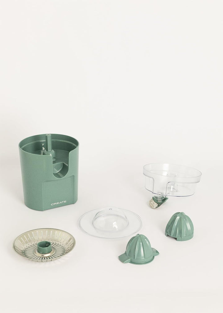 CREATE/JUICER STUDIO/Elektrische Zitruspresse in Salbeigrün/Spritzfrei, 230ml Behälter, Fruchtfleisc