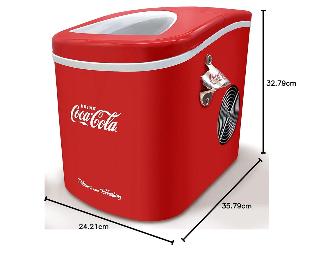Salco Coca-Cola Eiswürfelmaschine SEB-14CC, Rot, Eiswürfel in 8-13 Minuten, mit Flaschenöffner