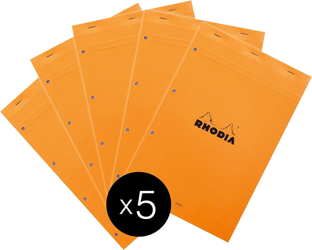 Rhodia 119600C - Packung mit 5 Notizblöcken geheftet No.20, DIN A4+, 80 Blätter gelb liniert mit Ran
