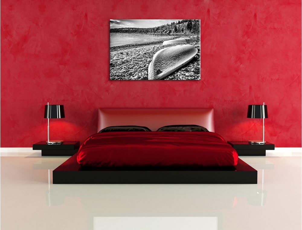 Pixxprint Boote im Winter als Leinwandbild/Grösse: 100x70 cm/Wandbild/Kunstdruck/fertig bespannt, 10