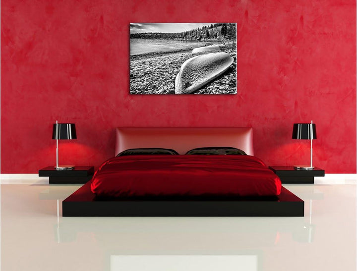 Pixxprint Boote im Winter als Leinwandbild/Grösse: 100x70 cm/Wandbild/Kunstdruck/fertig bespannt, 10