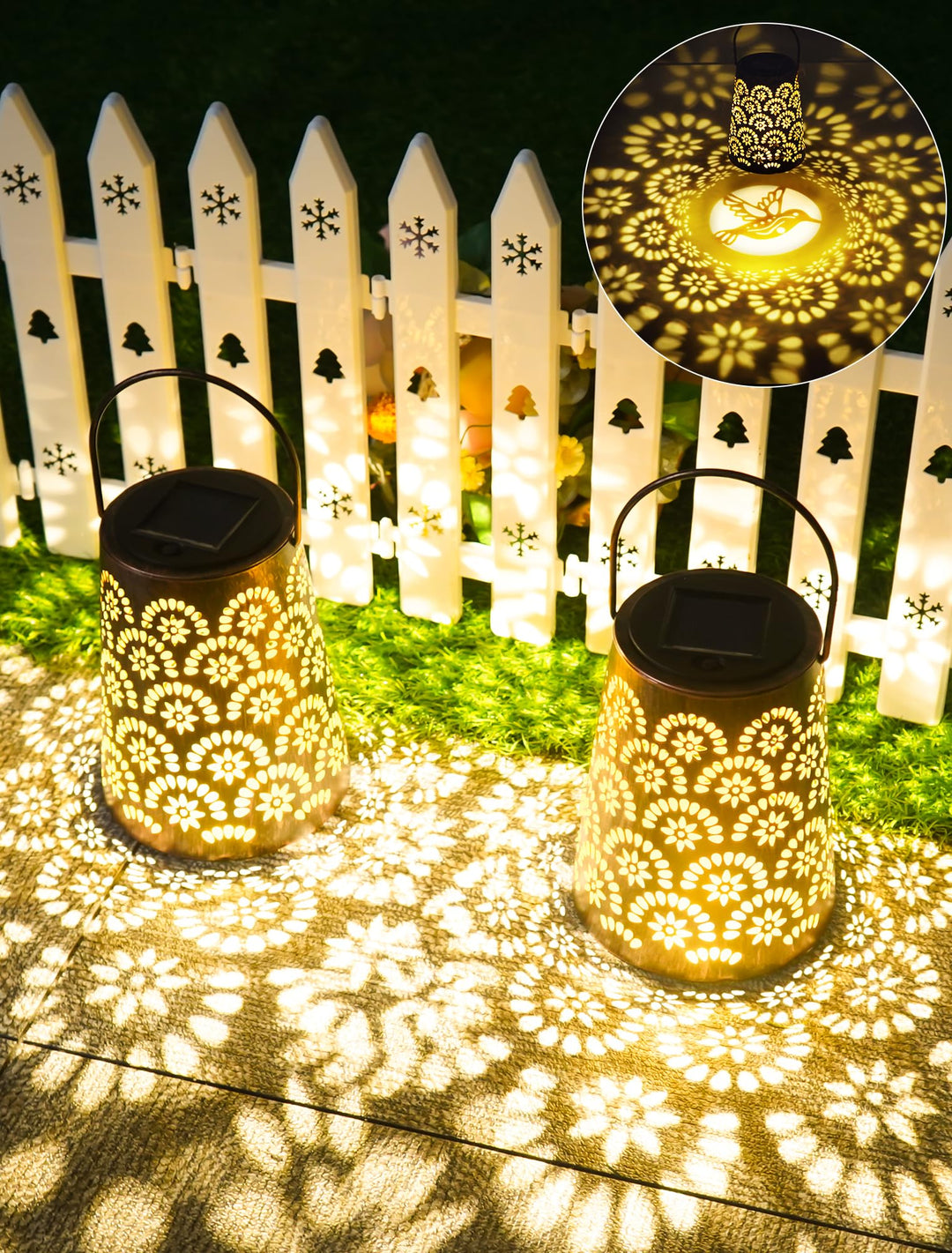 OUILA Solarlampen für Aussen, 2 Stück Wetterfeste Metall Gartenleuchte mit IP65 Schutz, Dekorative H
