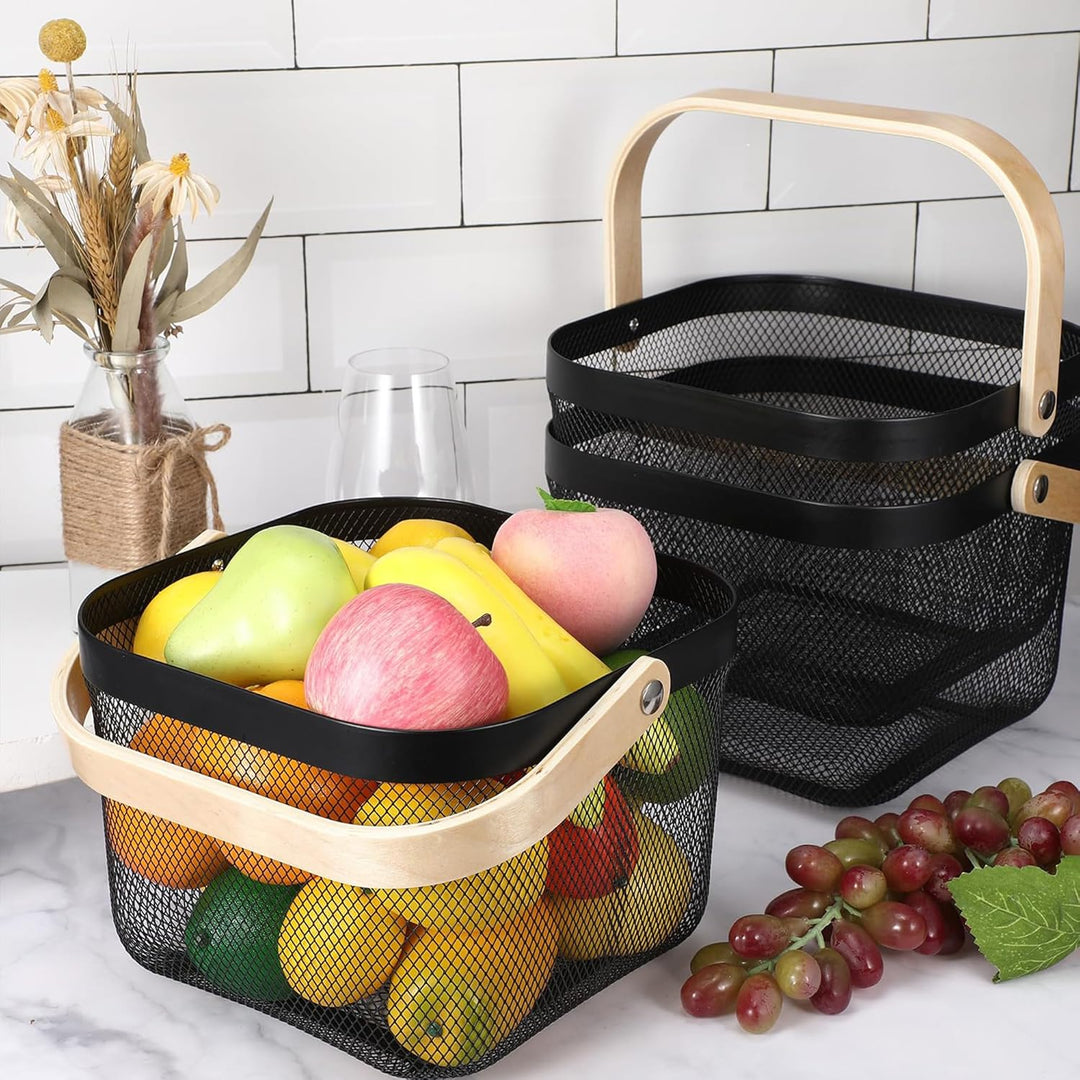 2 Stück Garten-Erntekörbe, Picknickkörbe mit robustem Metallgeflecht und Bambusgriff, perfekt zum Ei