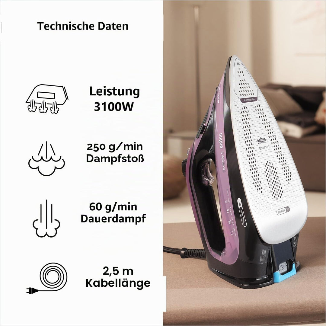 Braun Texstyle 9 SI9661VI Bügeleisen mit 4 Jahren Service, Dampfstoss 250 g, regelbares Thermostat,