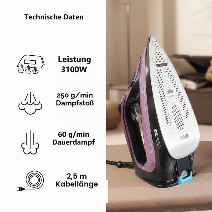 Braun Texstyle 9 SI9661VI Bügeleisen mit 4 Jahren Service, Dampfstoss 250 g, regelbares Thermostat,