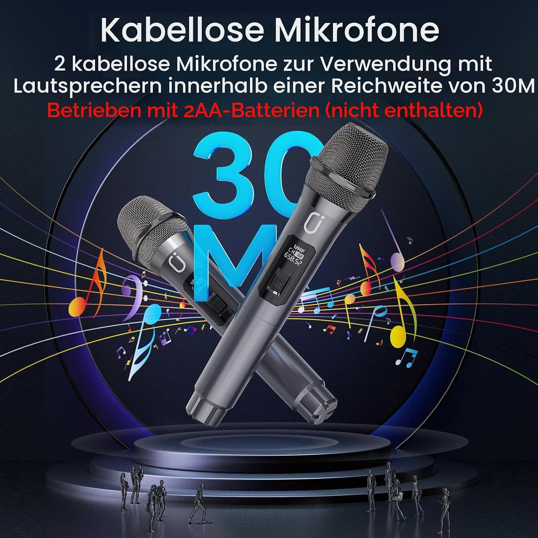JYX Tragbarer Karaoke Maschine,Karaoke mit 60W Bluetooth Lautsprecher,2 Kabellosen Karaoke-MikrofonW