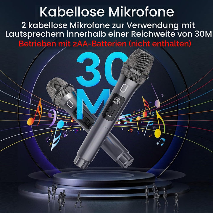 JYX Tragbarer Karaoke Maschine,Karaoke mit 60W Bluetooth Lautsprecher,2 Kabellosen Karaoke-MikrofonW