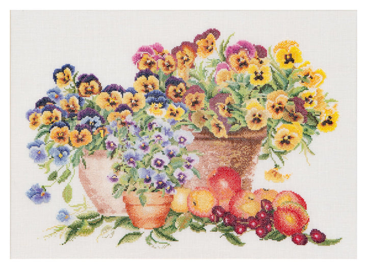 Thea Gouverneur - Kreuzstich-Set - Stiefmütterchen - Leinen - 32 Count - Für Erwachsene - 2083 40x50