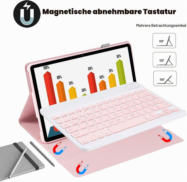 Tastatur mit Hülle für Lenovo Idea Tab Tablet 11", TPU Rückseite Hülle mit Magnetisch Abnehmbarer QW