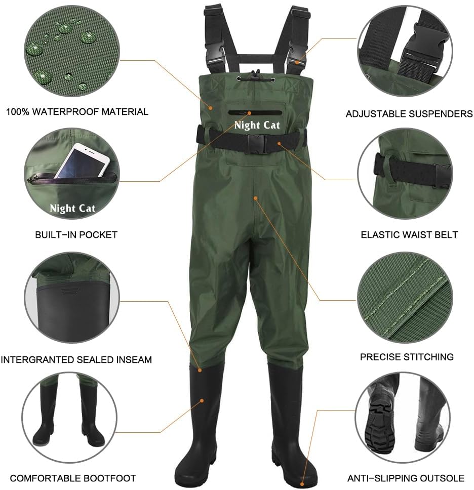 Night Cat Wathose Herren Damen Frauen Wathose mit Stiefeln wasserdichte Atmungsaktive Crosswater Wad