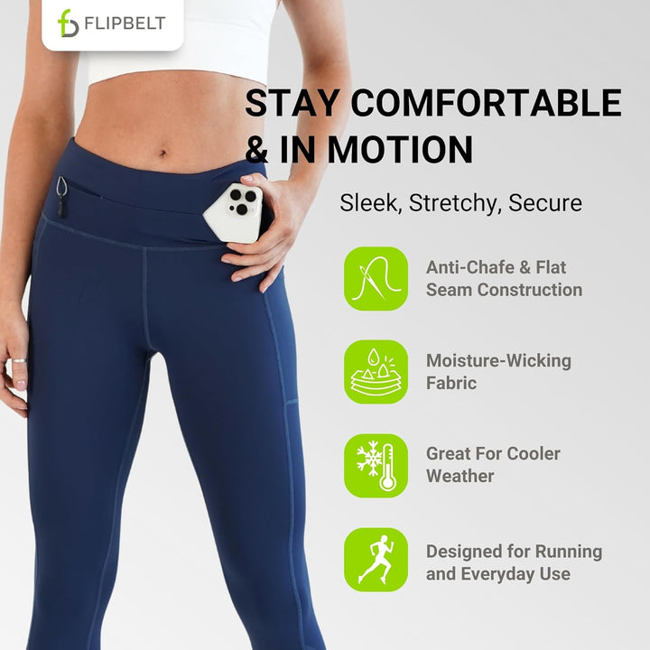 FlipBelt Cropped Pants for Running – Crops w/Built for Phone & Essentials Storage, USA Company XS Mi