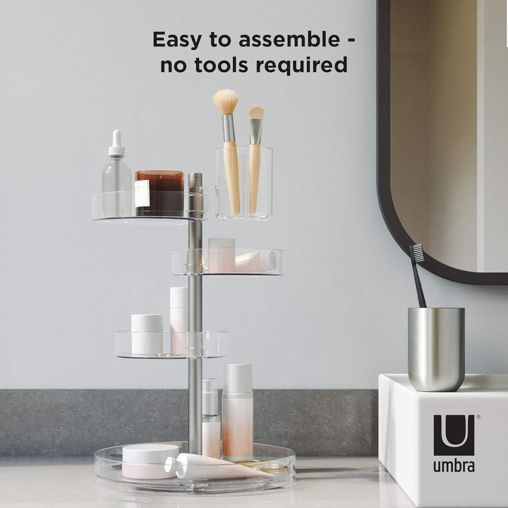 Umbra Pirouette Kosmetik Organizer mit drehbaren Fächern, Polystyrene, Transparent/Nickel, Einheitsg