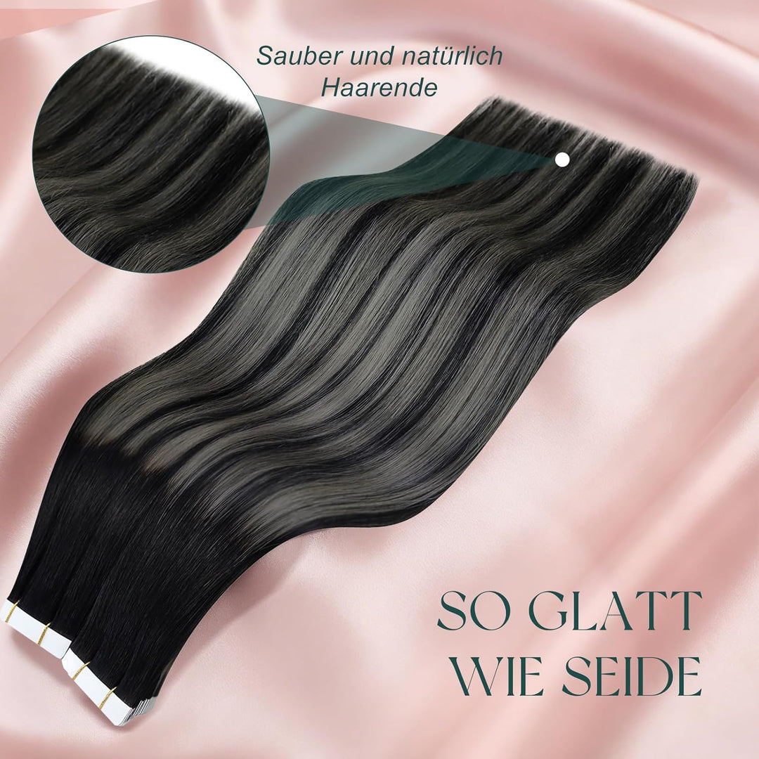 Easyouth Extensions Echthaar Tape Balayage Schwarz Natürliche 1b/S/1b 55 cm | Tapes in Extension Rem
