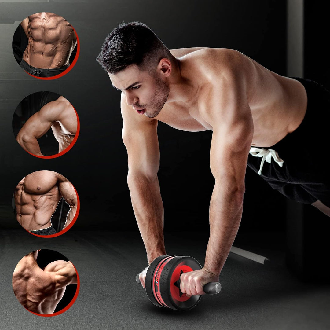 EnterSports Bauchroller, 6-in-1 Bauchtrainer mit Fitnessband, Liegestütze, Kniematte, Fitness Geräte