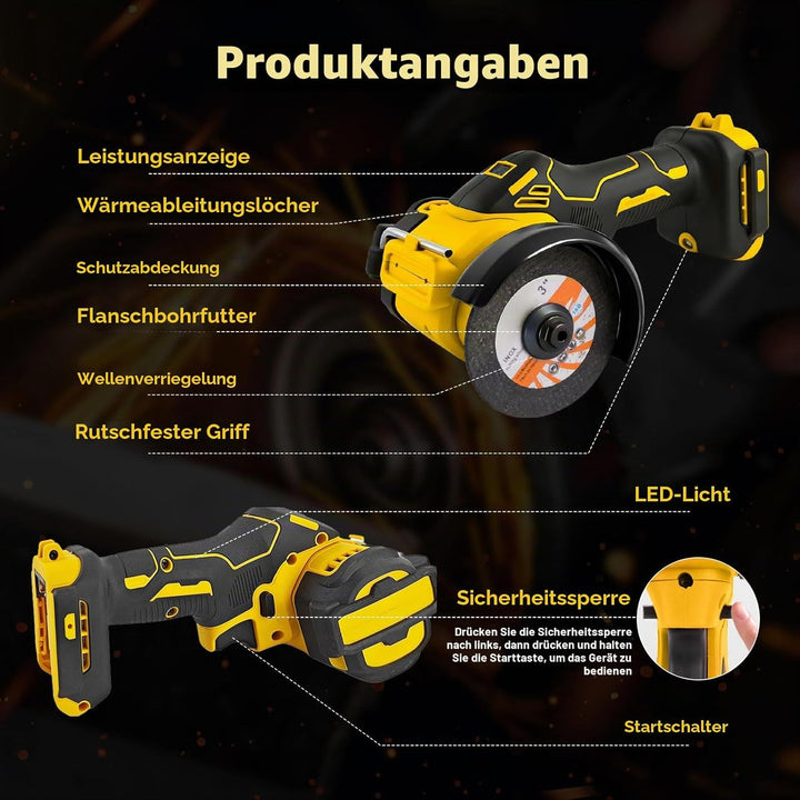 Mini-Winkelschleifer für DEWALT 18V 20V Akkus, 7,6 cm, schnurloses Trennwerkzeug, 20.000 U/min, bürs