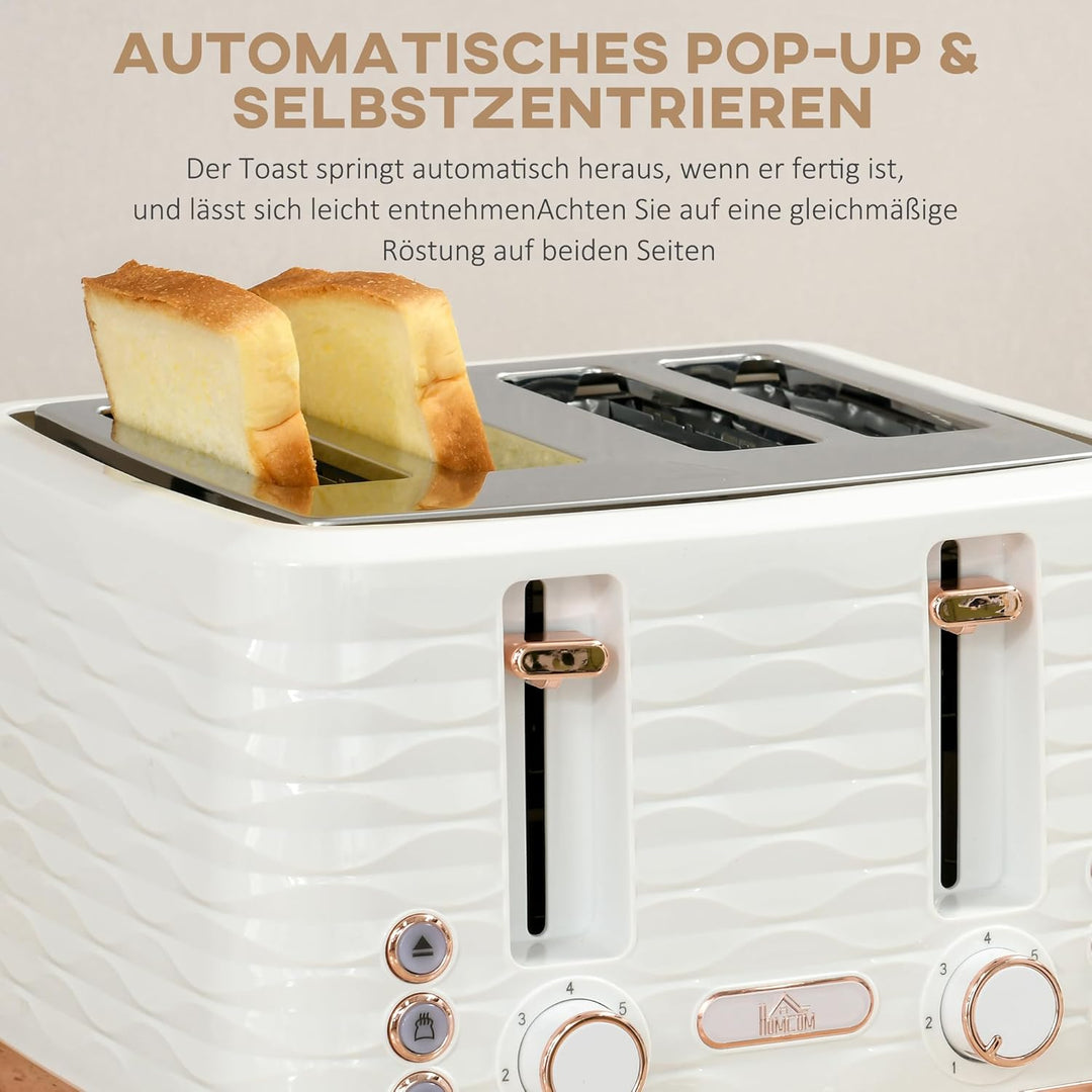 HOMCOM Wasserkocher Toaster Set Frühstück-Set mit 1,7L Wasserkocher, 4 Scheiben Toaster, 2200 W, 7 B