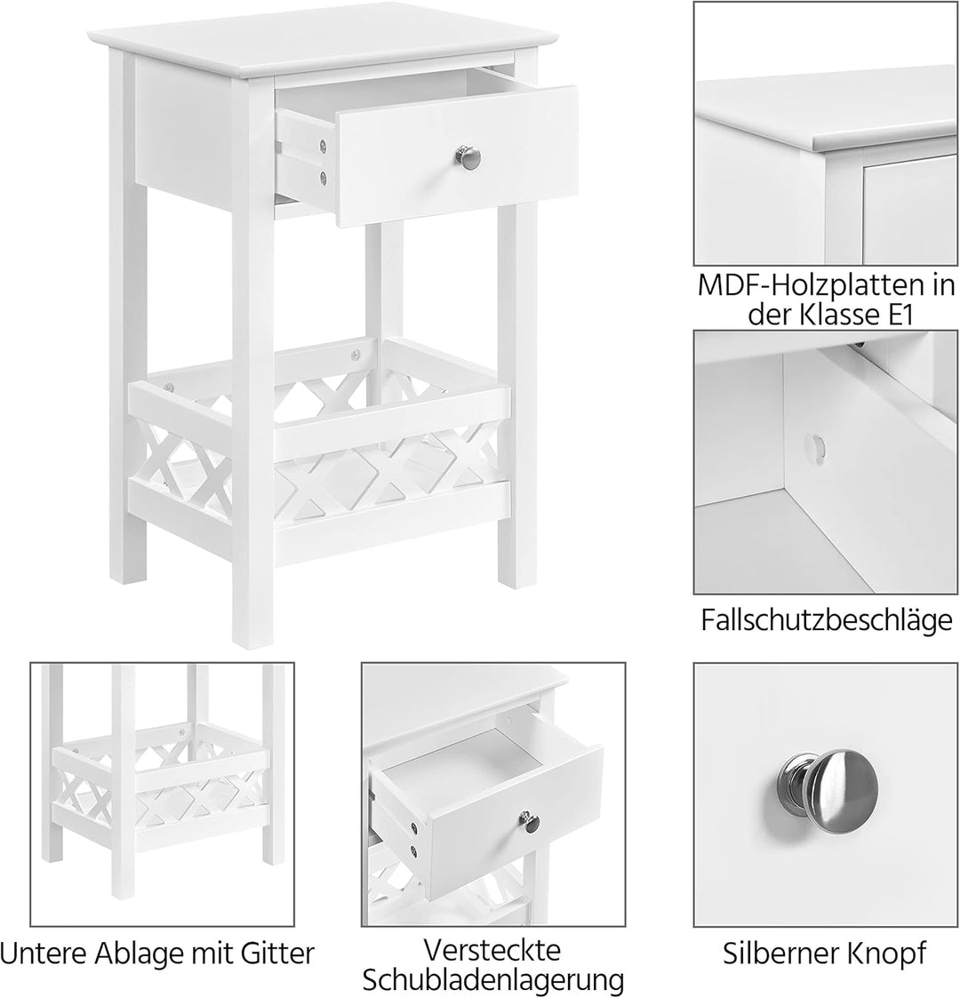 Yaheetech 2er Set Nachttisch Nachtkommode mit Korb & 1 Schublade Landhausstil Beistelltisch Telefont
