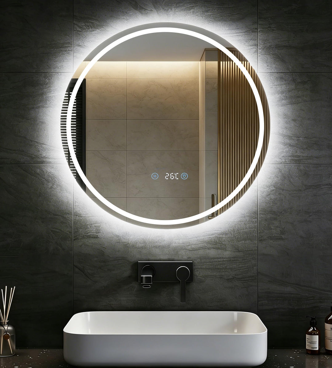 SVNR LED Spiegel mit Beleuchtung rund Ø60 cm – Modernes Badezimmer Spiegel mit Touch Control, 3 Farb