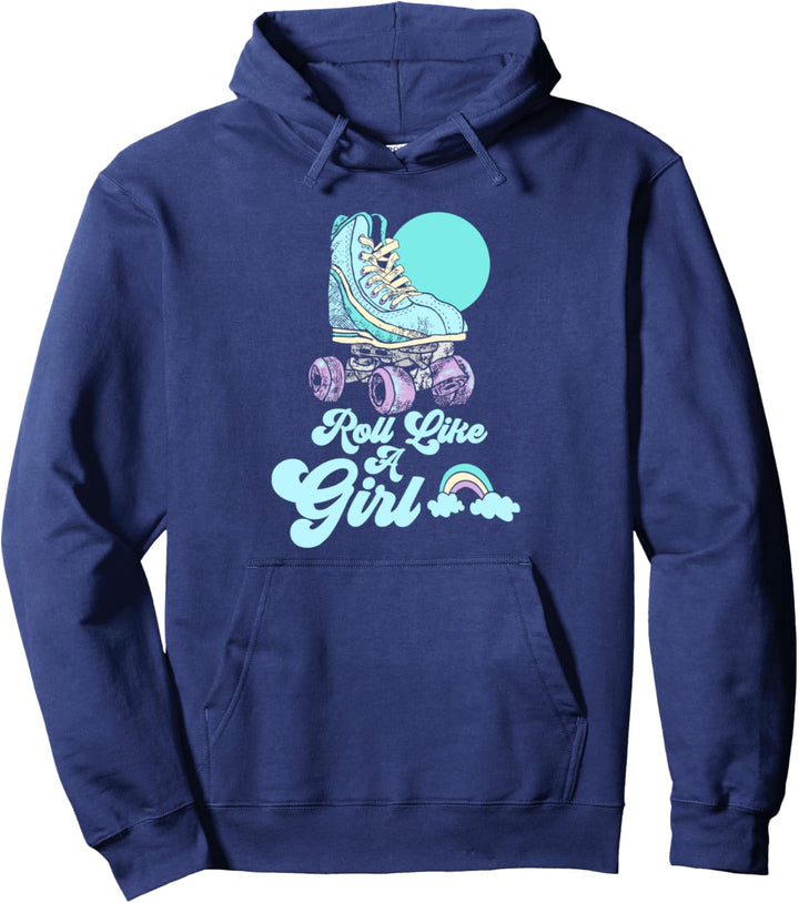 Roll Like a Girl Retro Style Minimalist Roller Skate Pullover Hoodie