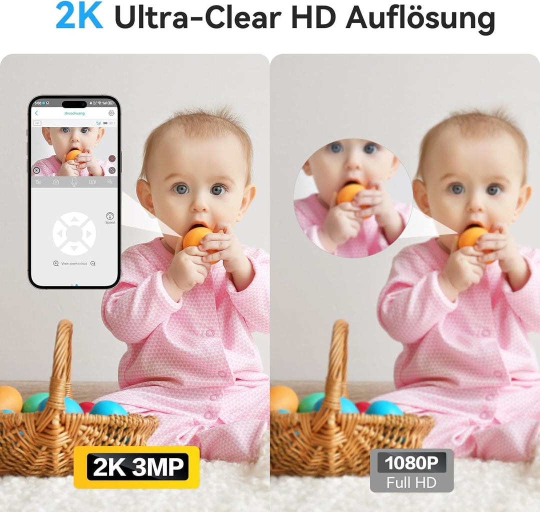 Xega 4G LTE Überwachungskamera Innen Akku mit SIM Karte, Ohne WLAN Kamera mit 7800mAh Batterie, 2K P