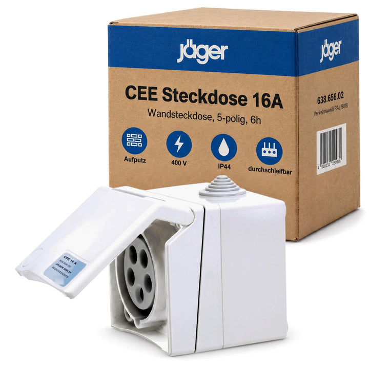 SIROX® CEE-Aufputzsteckdose, 5-polig, 400 V, 6 h Stromstärke 16 A, Farbe verkehrsweiss, Verkehrsweis