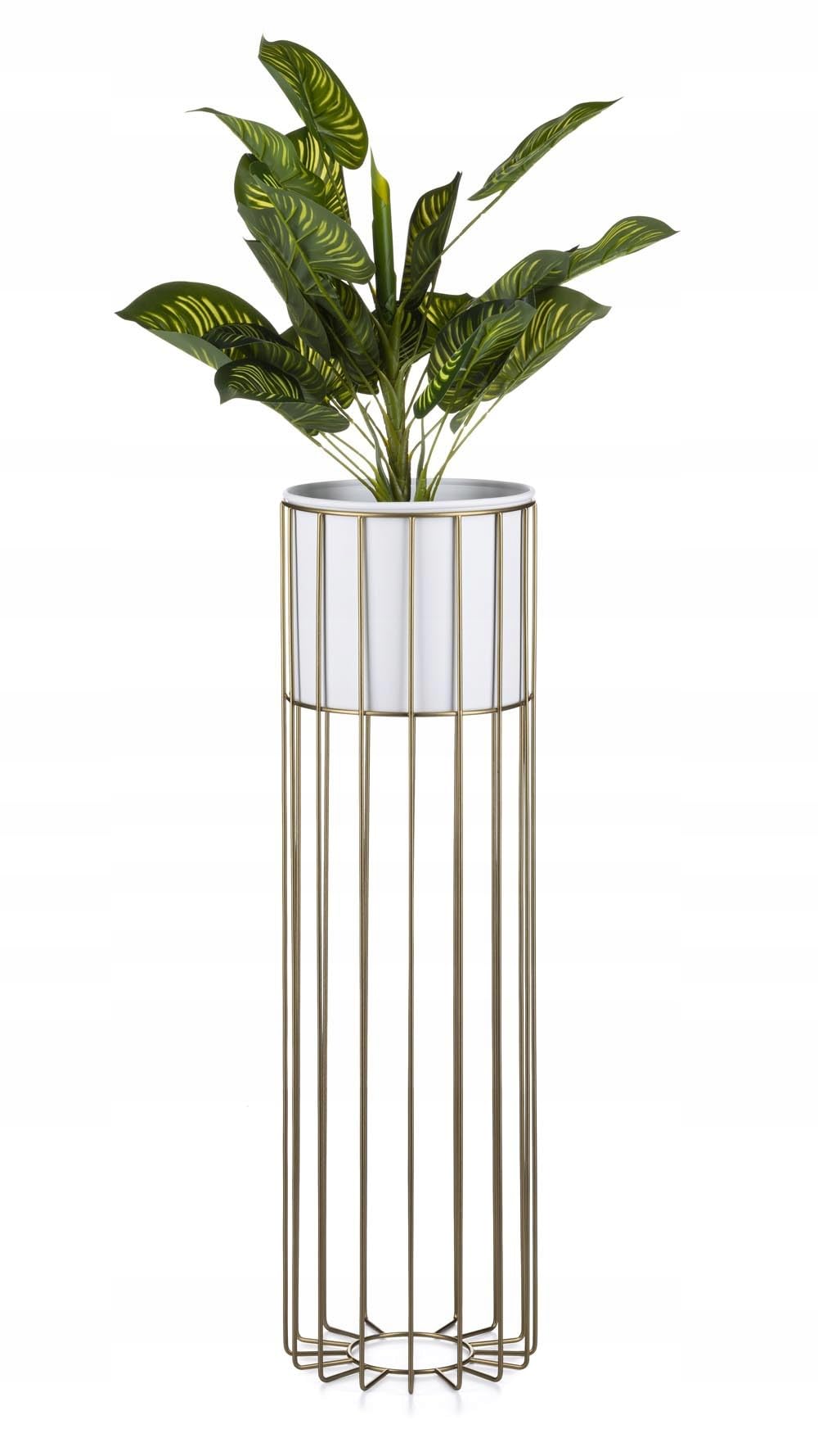 HowHomely Moderne Blumenständer Metall 70 cm Hoch mit Weiss Blumentopf Rund 19 cm Ø auf Robuste Gold
