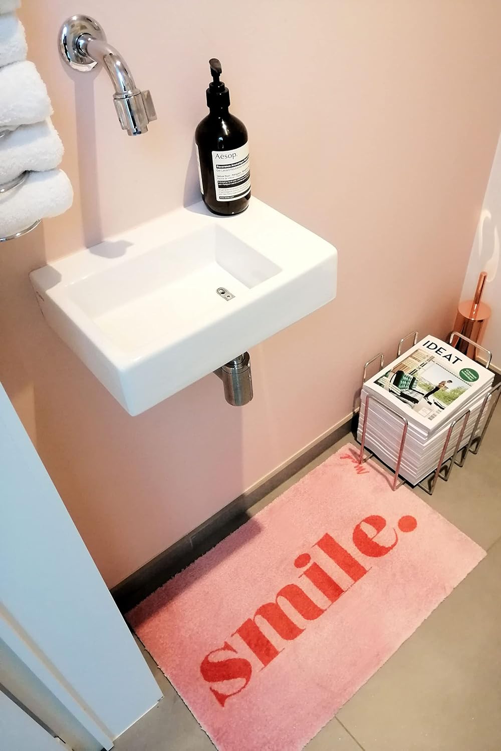 Mad about Mats Fussmatte Perla, Türvorleger, Indoor, Badematte, Pink Rot, Mit Spruch Smile., Trendy,