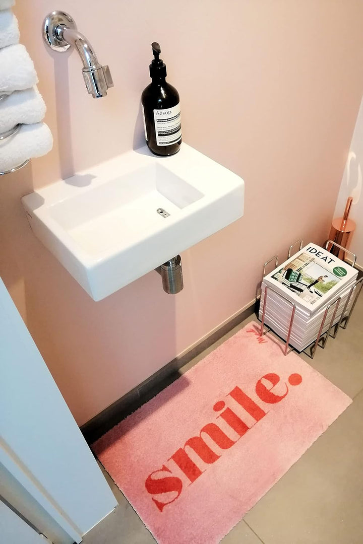 Mad about Mats Fussmatte Perla, Türvorleger, Indoor, Badematte, Pink Rot, Mit Spruch Smile., Trendy,