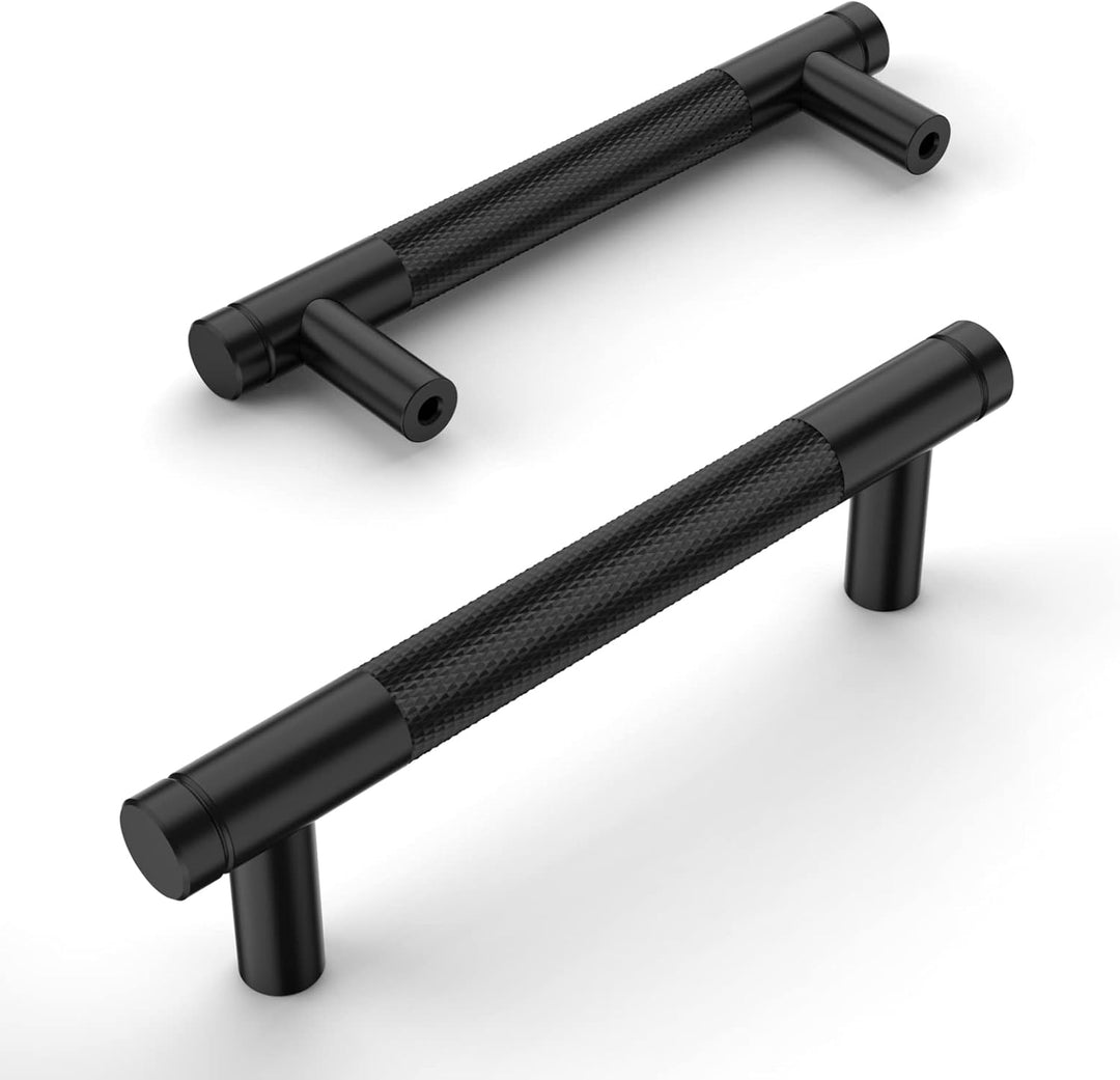 Amerdeco 10 Stück Gerändelte Schrankgriffe Schwarzes Griffe Möbel Möbelgriffe 96mm Lochabstand Türgr