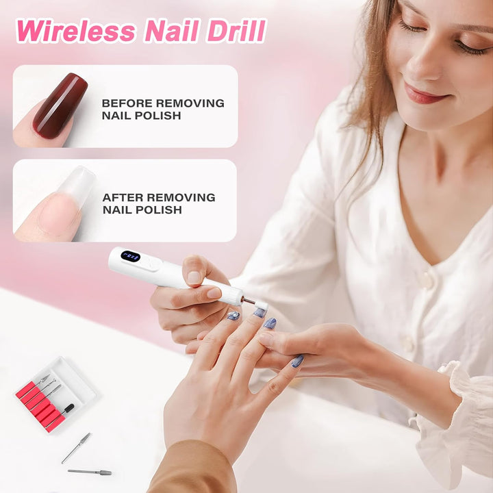 Brencco Professionelle Kabellose Nagelfräser,12 in 1 Fräser für Gelnägel 18000 u/min,8 Bohrköpfe Hal